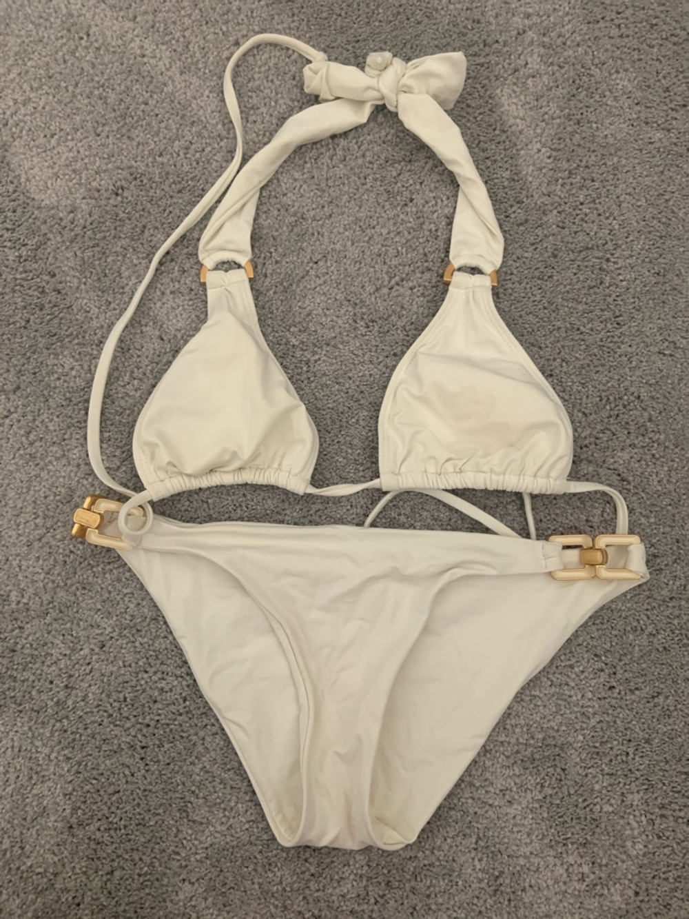 L Space Cream Halter Bikini Set with Gold Accents